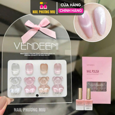 Set Sơn Mắt Mèo Ánh Trăng VENDEENI 4 Màu Hồng (Bảng Gấu) Làm Nail Siêu Sáng, Gel Đặc Chuẩn Màu Bền Bóng Sêu Mịn Nữ Women