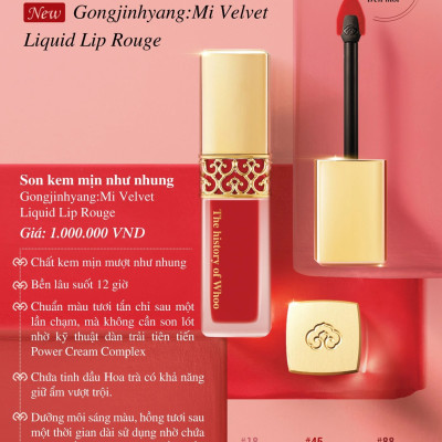 Son Kem Whoo Hoàng Cung Whoo Velvet Liquid Lip Rouge Màu # 45 Đỏ thuần