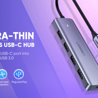 Bộ chuyển đổi USB Type-C sang Hub USB 3.0 4 cổng hỗ trợ cổng nguồn Micro USB 5V UGREEN CM164 70336 - Hàng chính hãng