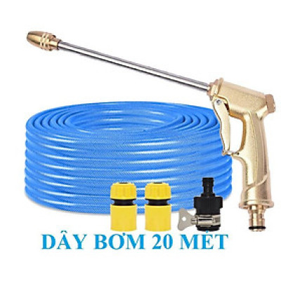 ️ Bộ dây vòi xịt nước rửa xe, tưới cây , tăng áp 3 lần, loại 20m 206701-3 đầu đồng,cút,nối đen+ đai