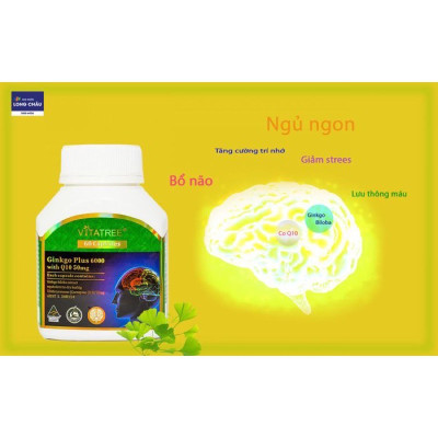 Viên uống Vitatree Ginkgo plus 6000 with Q10 50mg, hộp 60v, tăng cường tuần hoàn não