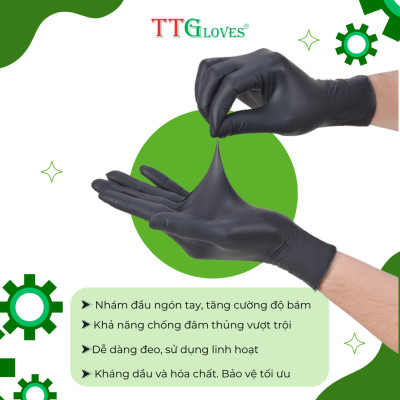 Găng Tay Y Tế Size XS Không Bột Nitrile Màu Đen TTGLOVES (100 chiếc)