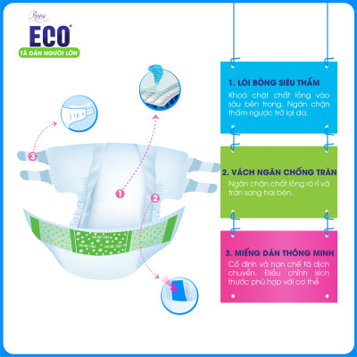 Tã Dán Người Lớn Peppy Eco Siêu Mềm Mại, Siêu Khô Thoáng, Kháng khuẩn Size M/L (10 Miếng