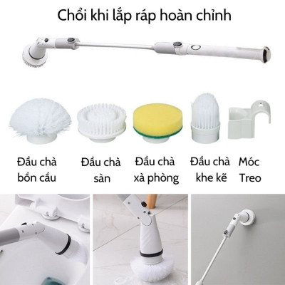 Chổi điện cọ nhà vệ sinh tự động Sothing JESOPB, đa năng kèm 4 đầu chổi tiện dụng chà siêu sạch - Hàng nhập khẩu