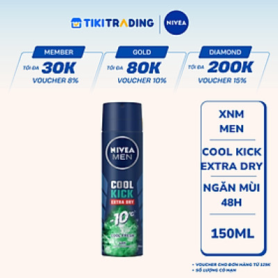 Xịt ngăn mùi NIVEA MEN Cool Kick Extra Dry Mát Lạnh - Siêu Khô Thoáng (150ml) - 83165