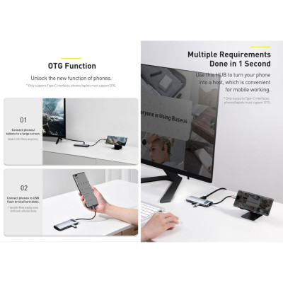 Hub / Bộ chia cổng Type-C đa năng 5 in 1 Baseus Metal Gleam Series CAHUB-CX0G - Hàng chính hãng