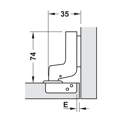 Bản lề giảm chấn Hafele Inox 304 lọt lòng - Cong nhiều - 315.06.752 + Đế bản lề