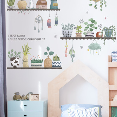 Sticker Giấy Dán Tường Decal Dán tường Tranh Dán Tường Trang Trí Tường Mẫu Kệ Hoa Lá Phong Cách Vintage ZDB-2284