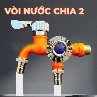 Vòi Nước Chia 2 Đầu Inox – Vòi Đôi Van Cổng Xả Thông Minh Chống Rò Rỉ