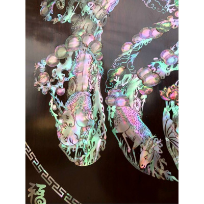 Tranh treo tường gỗ gụ  chữ phúc khảm trai ốc kt 81×81×4cm 