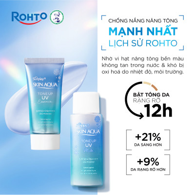 Kem chống nắng nâng tông Skin Aqua Tone up Blue cho da vàng có khuyết điểm đỏ, dạng tinh chất Sunplay Skin Aqua Tone Up UV Essence Blue SPF 50+ PA++++ 50g