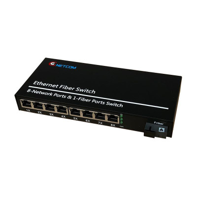 Bộ chuyển đổi quang điện  POE 8xJ45 10/100M kèm cổng  SC 1 sợi GNETCOM GNC-6108FE-25B - Hàng Chính hãng
