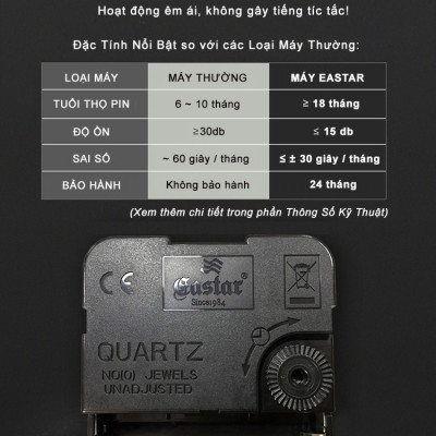 Máy Đồng Hồ Eastar Kim Trôi Độ Chính Xác Cao – Bộ Kim Đen Có Dạ Quang + Pin Panasonic HI-TOP