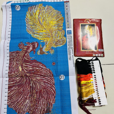 Tranh thêu kín song ngư E181, kích thước 50 x 90 cm