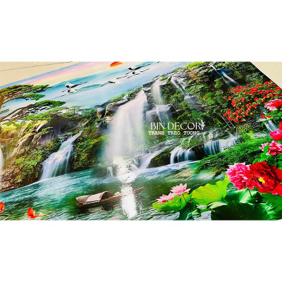 (ẢNH THẬT) Tranh dán tường 3d phong cảnh hữu tình 6 trang trí decor phòng khách