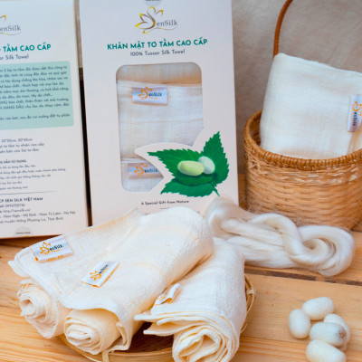 Tussar Silk Towel - Khăn Mặt Tơ Tằm Cao Cấp SenSilk– Combo Happy Family3 (3 khăn) - Khăn mặt tơ tằm tự nhiên 100% 