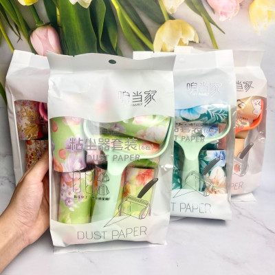 Set cây lăn bụi quần áo kèm 6 lỗi lăn nhiều họa tiết, cây lăn bụi quần áo gra giường siêu sạch