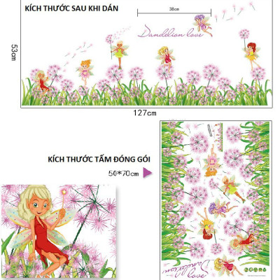 Decal dán chân tường Hoa bồ công anh hồng 2 AmyShop DCT033 - 2 bộ(50 x 260 cm)