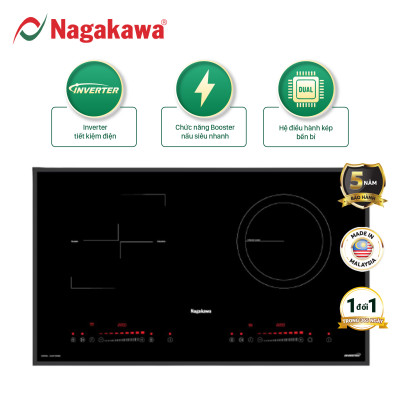 Miễn phí giao lắp toàn quốc - Bếp Âm Đôi Từ Hồng Ngoại Premium Nagakawa NAG1252M - Bảo hành 5 năm - Made in Malaysia - Hàng Chính Hãng