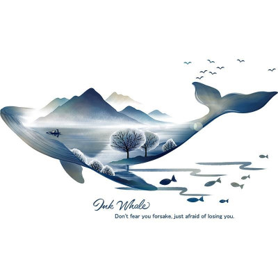 Sticker Giấy Dán Tường Decal Dán tường Tranh Dán Tường Trang Trí Tường Mẫu Cá Voi Nghệ Thuật ZH-1002