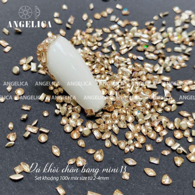 Đá Mini Chân Bằng Vàng Trà Siêu Nhỏ 100 Viên, Thủy Tinh Nhân Tạo Cao Cấp, Đá Đính Móng, Siêu Sáng, Mix Mẫu Đa Dạng Sơn Gel Nữ