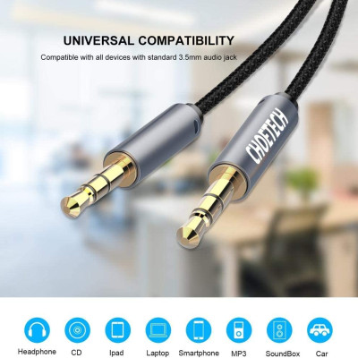 Dây Cáp Nối Dài Âm Thanh 2 Đầu Đực 3.5mm Dài 1.2M CHOETECH AUX002 - Hàng Chính Hãng