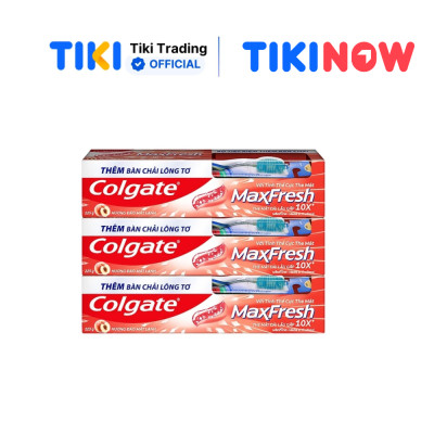 Bộ 3 Kem đánh răng Colgate MaxFresh Hương Đào Mát Lạnh 225g tặng kèm bàn chải