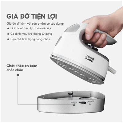 Bàn là hơi nước cầm tay mini Lebenlang LBL66673, bàn ủi hơi nước cầm tay công suất 1000W, bình chứa 90ml, nhỏ gọn và tiện lợi - hàng chính hãng