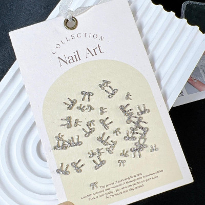 Set 50 Charm Nơ Bạc Nơ Gân Thừng Bằng Hợp Kim Sáng Bóng Làm Nail Cao Cấp Trang Trí Gắn Móng Điệu Đà