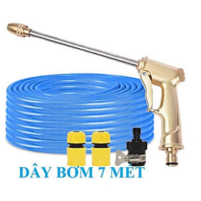️ Bộ dây vòi xịt nước rửa xe, tưới cây , tăng áp 3 lần, loại 7m, 10m 206701-3 đầu đồng,cút+ túi đựng bút