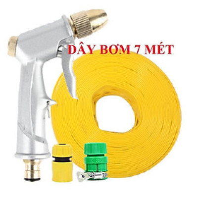 ️ Bộ dây vòi xịt nước rửa xe, tưới cây , tăng áp 3 lần, loại 7m,10m 206701 đầu đồng,cút,+ móc khoá
