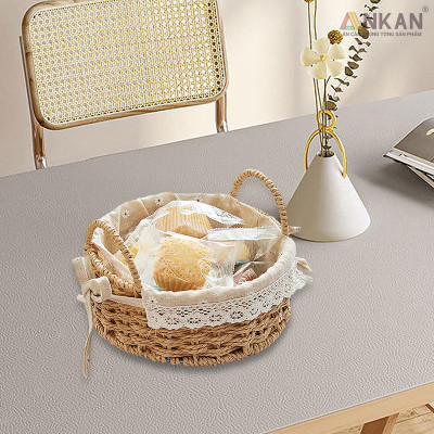 Giỏ Picnic Hình Tròn Có Quai – Đan Tay Thủ Công, Lót Vải Hoa Vintage, Giỏ Đựng Đồ Trang Trí Xinh Xắn