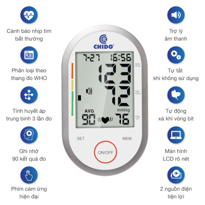 Máy Đo Huyết Áp Bắp Tay Chido Công Nghệ Nhật Bản New 2020 (Phím Cảm Ứng)