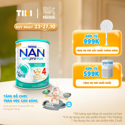 Sữa bột Nestlé NAN OPTIPRO PLUS 4 1500g/lon với 5HMO Giúp tiêu hóa tốt + Tăng cường đề kháng (2 - 6 tuổi) - Tặng Đồ chơi toán học cân bằng