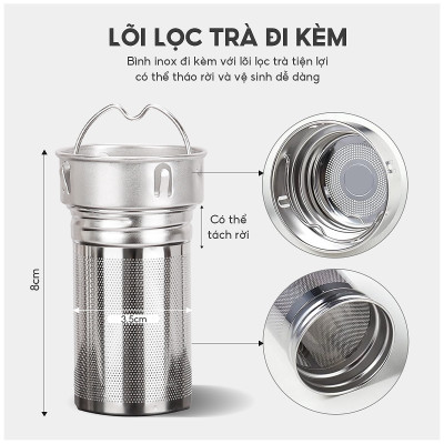 Bình giữ nhiệt Inox 316 Lê Bên Làng LBL1662 dung tích 1100ml kèm lõi lọc trà