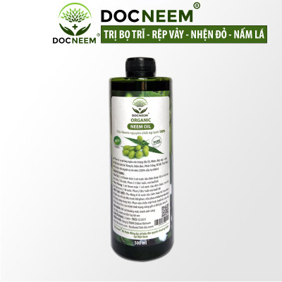 Dầu neem oil nguyên chất DOCNEEM hữu cơ phòng trị sâu bệnh hoa hồng, phong lan, cây cảnh, ép lạnh 500ml