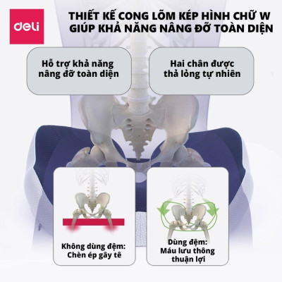 Đệm ghế ngồi văn phòng Deli thiết kế Thoáng Khí Chống Trĩ Chất Liệu Cao Su Non Giảm Ê Mỏi Điều Chỉnh Tư Thế Ngồi