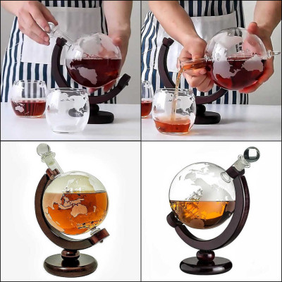 Chai Đựng Rượu Thủy Tinh 1500ML mẫu globe nắp thủy tinh đặc kèm đế gỗ - Vỏ Chai Rượu Đẹp trang trí – Bình Đựng Rượu Thủy Tinh decor (E18)