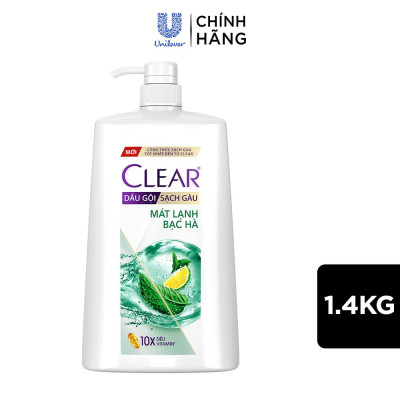 Dầu gội đầu Clear Mát Lạnh Bạc Hà sạch gàu ngứa và vi khuẩn suốt 48 Giờ 1.4kg