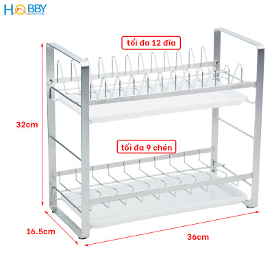 Kệ úp chén đĩa 2 tầng inox 304 có khay hứng nước Hobby home decor UCD