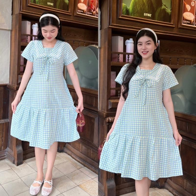 Đầm bầu đuôi cá cổ thuỷ thủ phối viền ren chất Cotton Hàn Váy bầu năng động