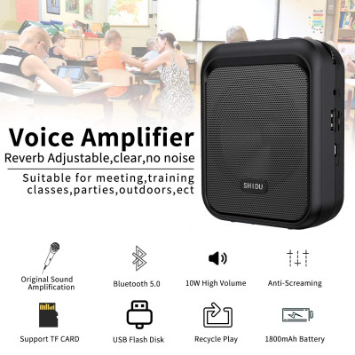 Máy Trợ Giảng Có Dây Shidu SD-M100 Cho Giáo Viên - Hàng Chính Hãng. SHIDU M100 Mini  Portable Rechargeable Bluetooth Speaker with Wired Microphone Headset 10W 1800mAh  Supports MP3 Format Audio for Teacher, Taxi Driver, Coaches, Training, Tour Guide
