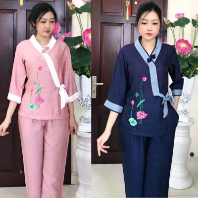 Đồ Lam Đi Chùa# Nhật Nơ 1Nút Vải Cao Cấp# Quần Áo Nữ # Đồ Bộ Nữ