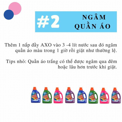 Combo Nước tẩy quần áo màu AXO đánh bay vết bẩn chai 1,8 Lít lưu hương thơm mát