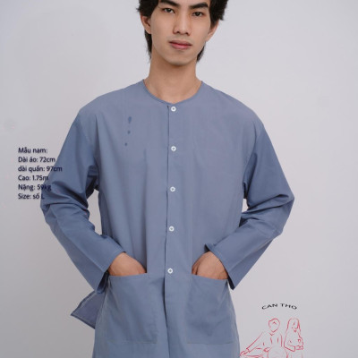 Bộ áo bà ba nam vải kate (Màu xám)- Có bộ bà ba Bigsize- may sỉ bà ba toàn quốc - May bộ bà ba theo yêu cầu