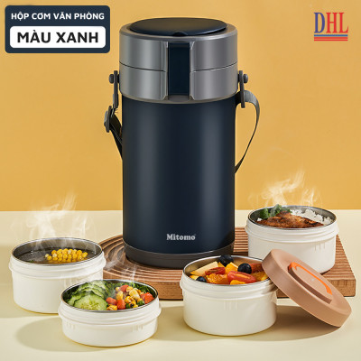 Lồng cơm 4 ngăn giữ nhiệt văn phòng Mitomo LCH-7086 dung tích 2.8L kèm nĩa và thìa