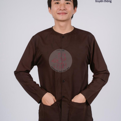 Bộ áo bà ba nam phối áo cate nâu+ Quần cate trắng - Có bộ bà ba Bigsize