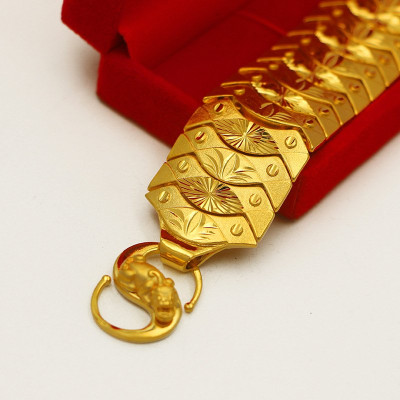 Lắc tay nam to bản mạ 24k hoa văn sọc khóa tỳ hưu cao cấp A3
