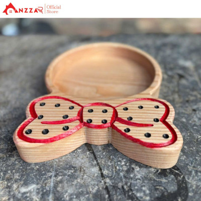 Khay gỗ hình chiếc nơ Anzzar-02 – Gỗ Tần Bì, Óc Chó nguyên khối, khay đựng bánh kẹo, mứt Tết, decor sang trọng