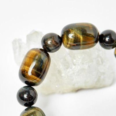 Vòng lu thống thạch anh mắt hổ xanh đen hạt 18x13mm mệnh thủy, mộc - Ngọc Quý Gemstones